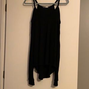 Black Long Sleeves Waffle Blouse exposed sleeves
